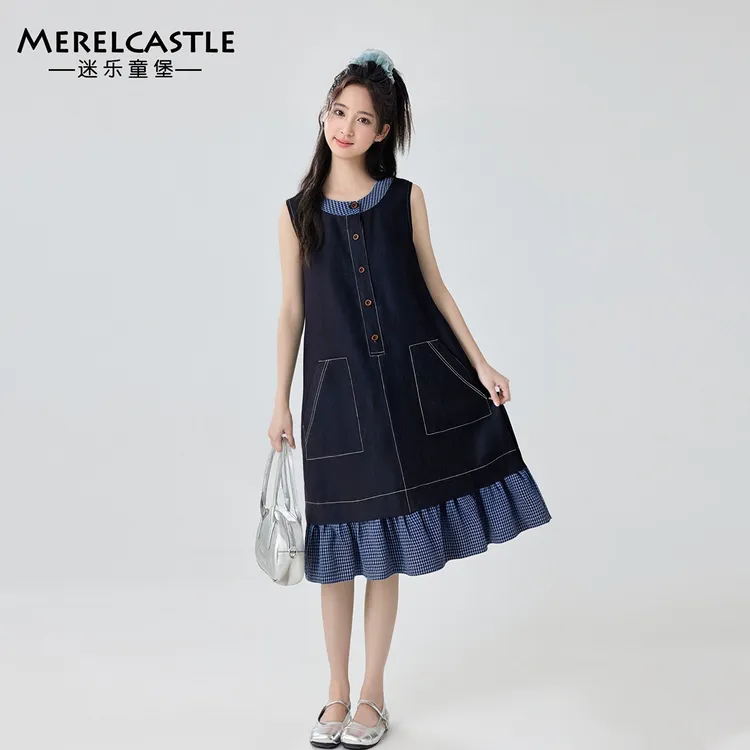 C5670女童假两件牛仔裙