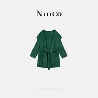 NILICO【晚棠】100%绵羊毛连帽腰带纯色显瘦宽松复古气质大衣