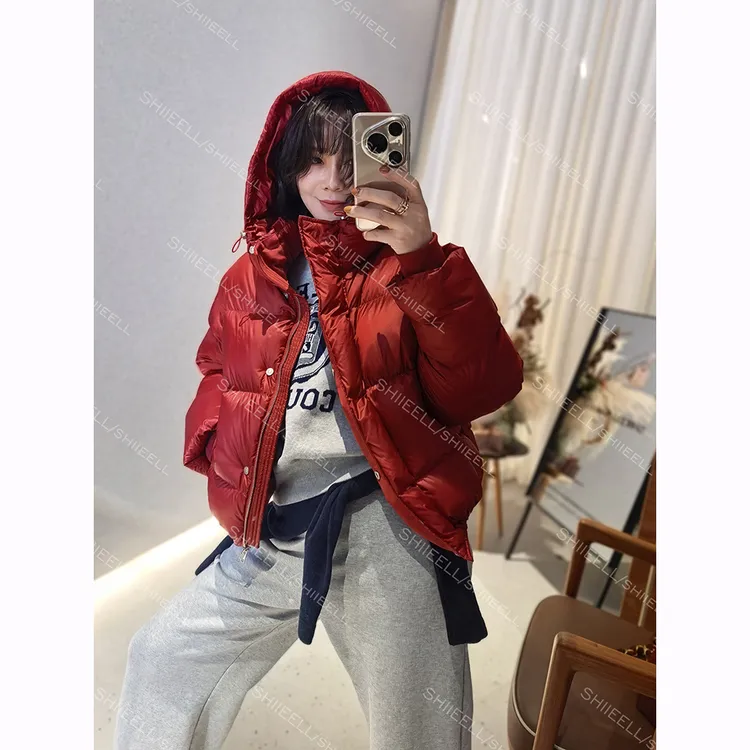 SHIIEELL【大红大紫】90白鹅绒气质加厚防风秋冬连帽羽绒服Z5G20