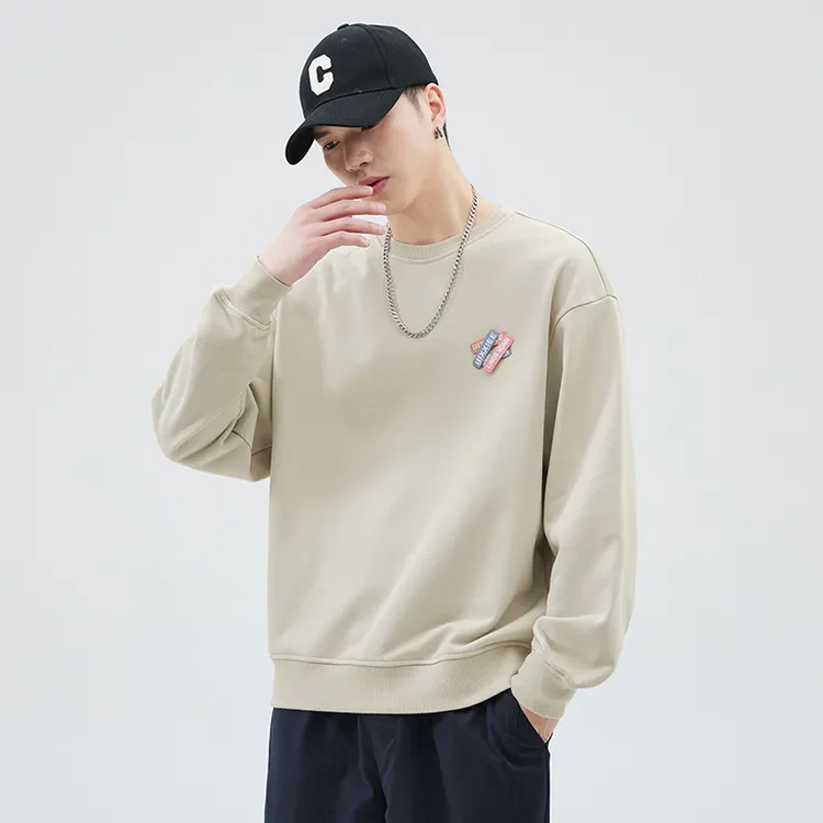 高级感圆领无帽卫衣男潮牌日系长袖宽松套头休闲上衣男秋冬打底衫