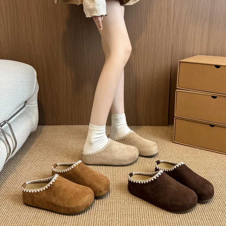 复古刺绣勃肯鞋包头半拖鞋女外穿2025秋季新款厚底内增高博肯单鞋