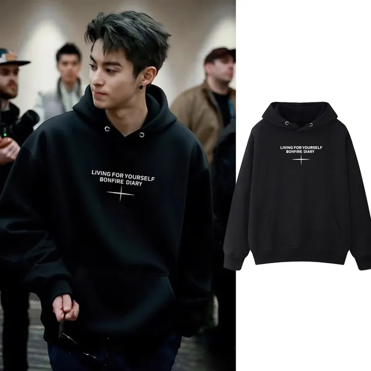 美式复古男装连帽卫衣秋冬季加绒松弛感男士cleanfit黑色卫衣情侣