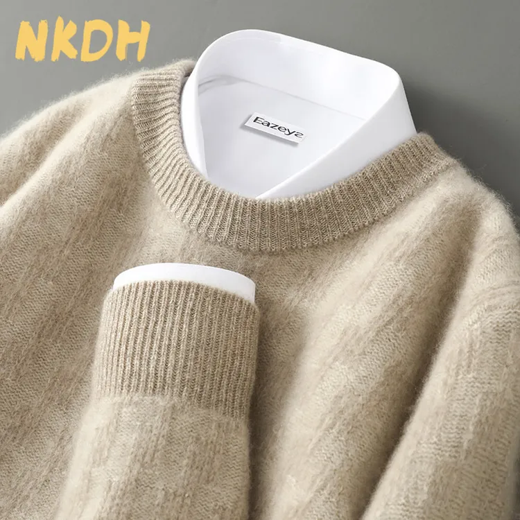 NKDH100%羊毛衫男圆领纯色宽松加厚毛衣秋冬季商务休闲羊绒针织打