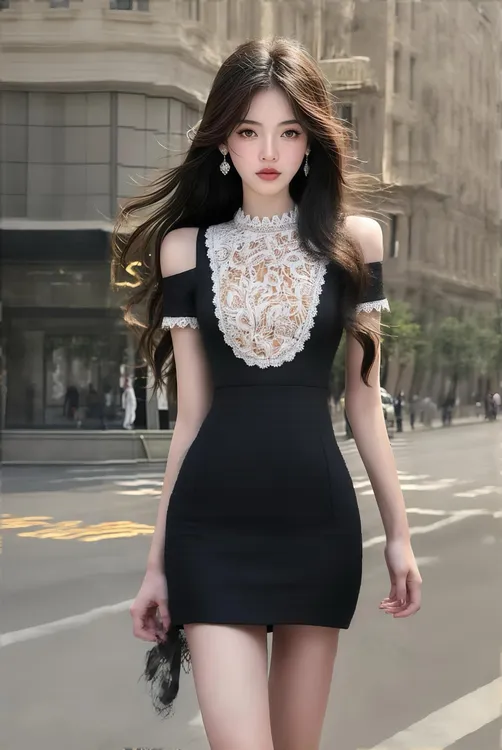 2025夏季新款蕾丝白色圆领收腰包臀连衣裙女小众设计高级感穿搭