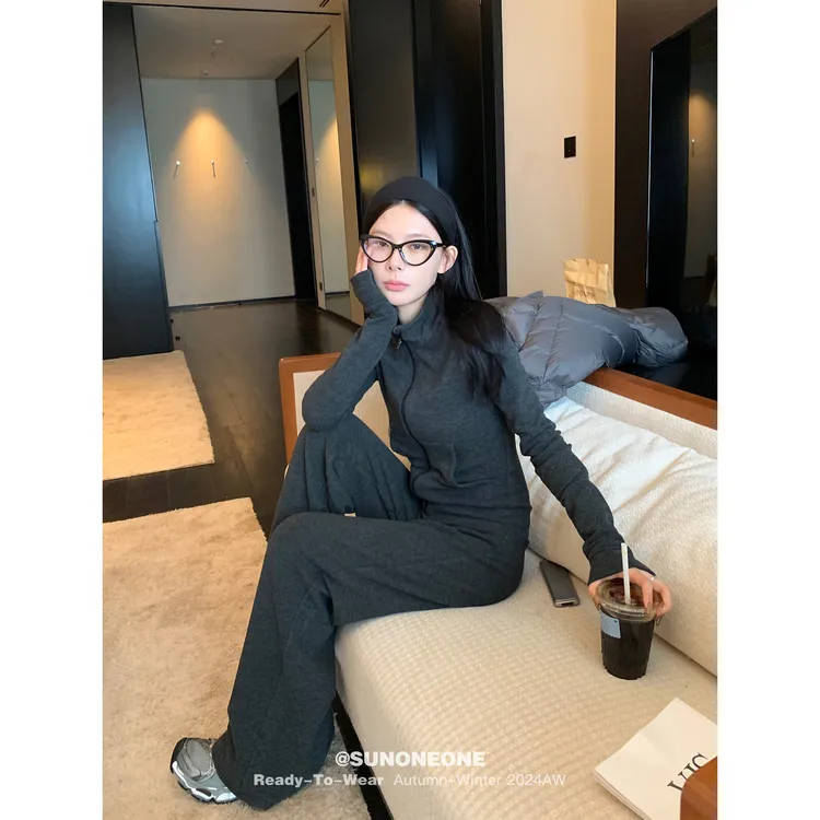 休闲运动套装女秋装2025新款韩版开衫高级感时尚卫衣阔腿裤两件套