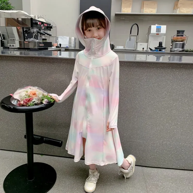 2025女童防晒衣夏季冰感宝宝户外长款连帽防紫外线全身透气防晒服