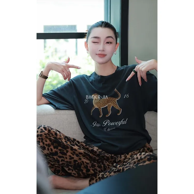 15-【豹子~T】宝儿家含幂BL112425206夏季新款休闲韩系慵懒大版上衣