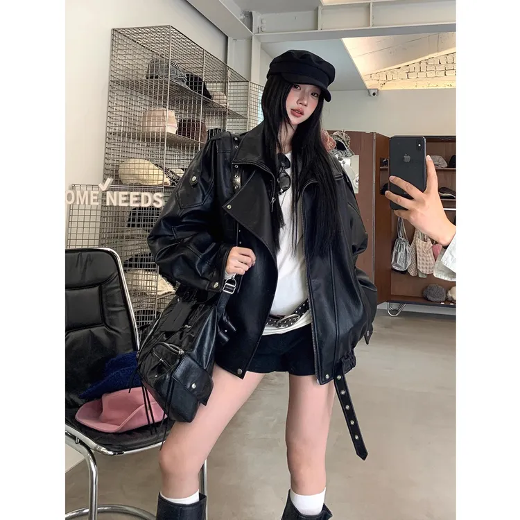 美式黑色皮衣外套女2025新款秋季酷飒独特超好看机车复古夹克上衣