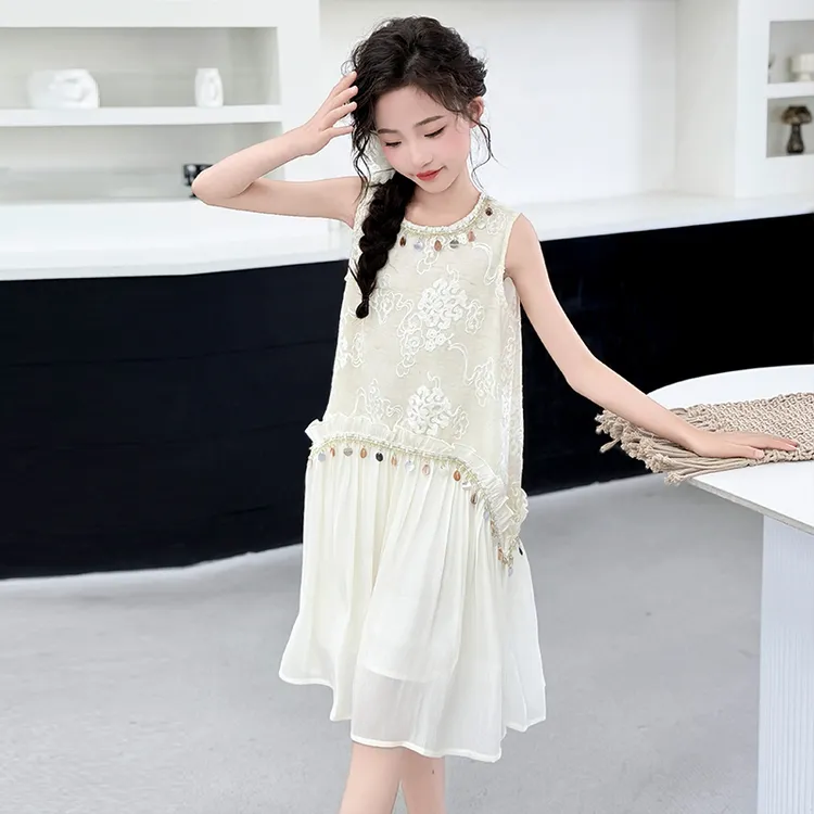 波西米亚风 浮雕刺绣高级感背心裙 2025年新款夏季中大童女童