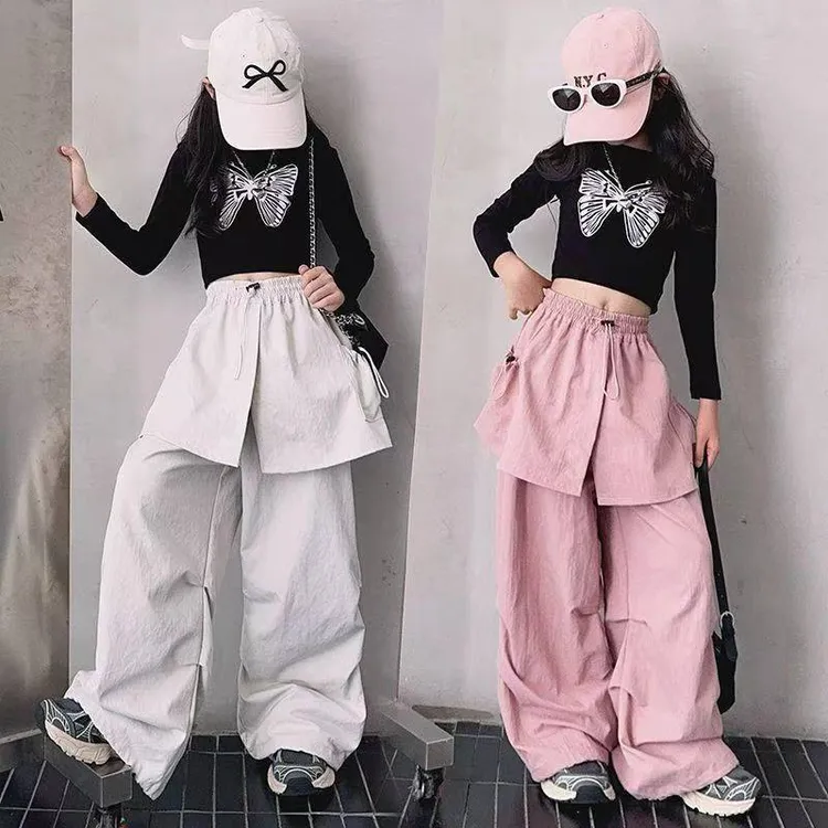 女童屁帘工装裤2025春夏薄款休闲儿童阔腿裤中大童酷飒运动伞兵裤
