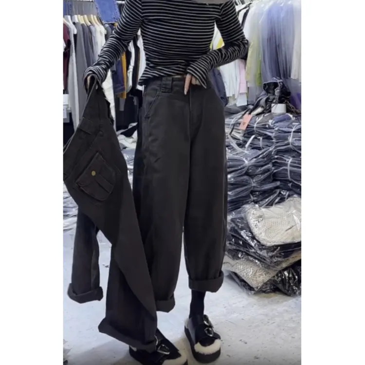 早秋新款复古高腰显瘦大码阔腿时尚百搭宽松显瘦牛仔裤