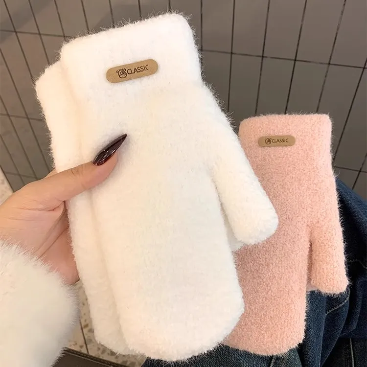 秋冬季手套女冬季加厚加绒连指保暖防寒防风可爱韩版时尚学生包指