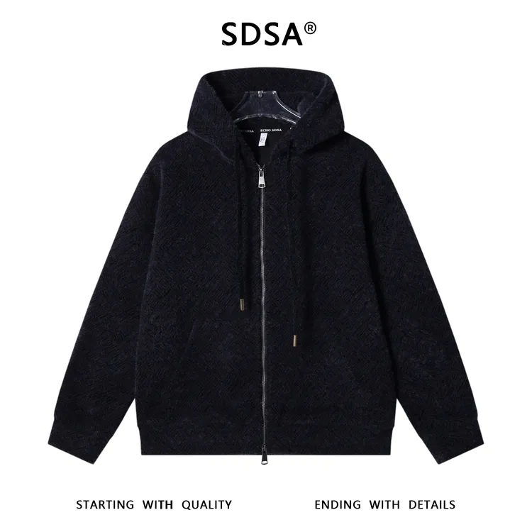 SDSA男士秋冬新款痞帅男装高街时尚暗纹提花拉链连帽开衫卫衣百搭