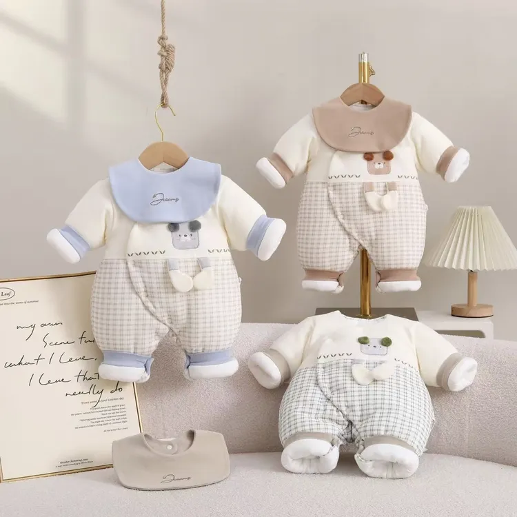 新生儿连体衣纯棉冬加厚抱抱外出服婴儿哈衣宝宝0-3个月幸运天才