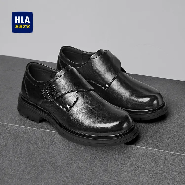 HLA/海澜之家新款英伦风真皮商务正装增高一脚蹬休闲鞋低帮皮鞋