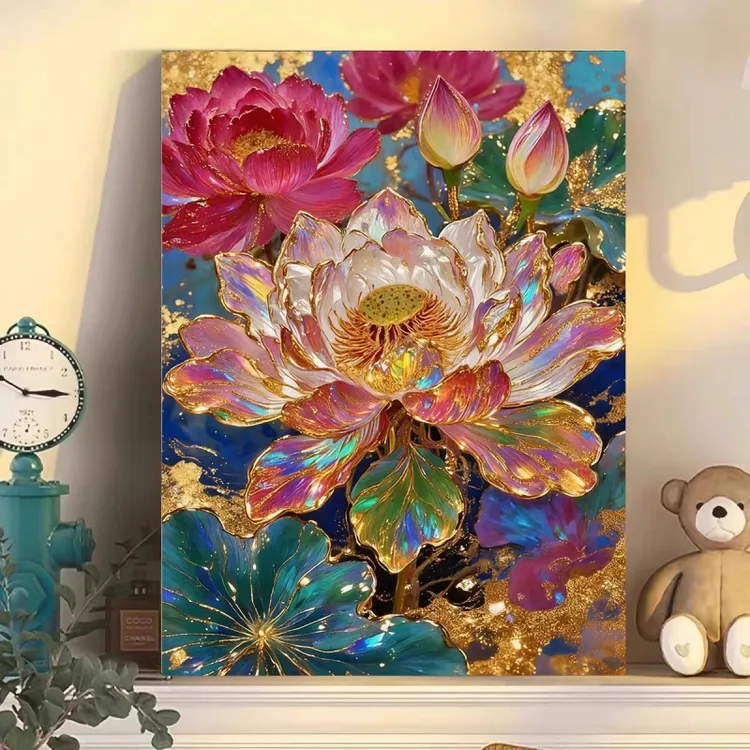 【鎏金幻荷】数字油画丙烯填充手工治愈系减压涂色画装饰画