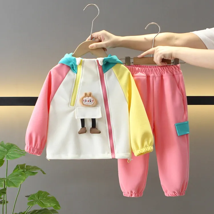 女童套装秋季2025新款儿童洋气时髦卡通拼色卫衣宝宝春秋款两件套