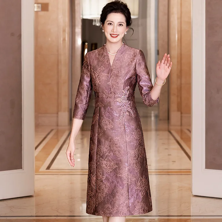 婚宴敬酒礼服2025秋季优雅洋气日常可穿中老年连衣裙女6856