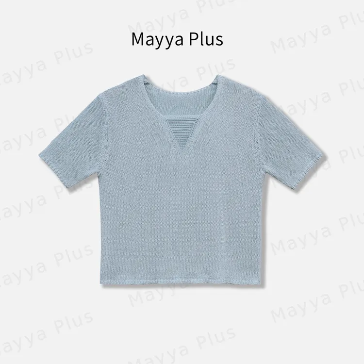 【浅夏】Mayya Plus麦芽定制减龄短袖针织衫百搭v领气质T恤32526370