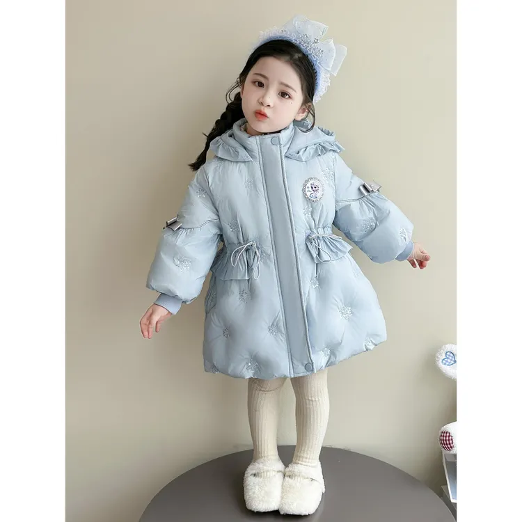 女童爱莎羽绒服冬季2025新款女宝宝洋气时髦白鸭绒保暖中长款外套