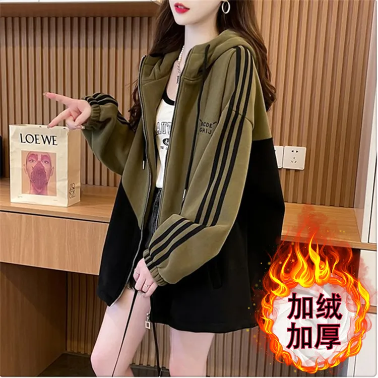 纯棉遮屁股中长新爆款初高中学生大童加绒厚外套胖女孩连帽开衫