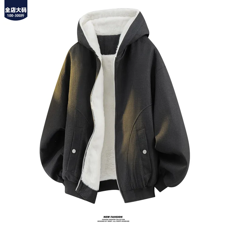 胖胖森大码重磅座山雕加绒加厚保暖大衣连帽外套冬季休闲宽松棉衣