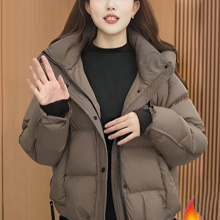欧货短款连帽服女士冬季新款加厚保暖小个子超好看棉衣棉服外套