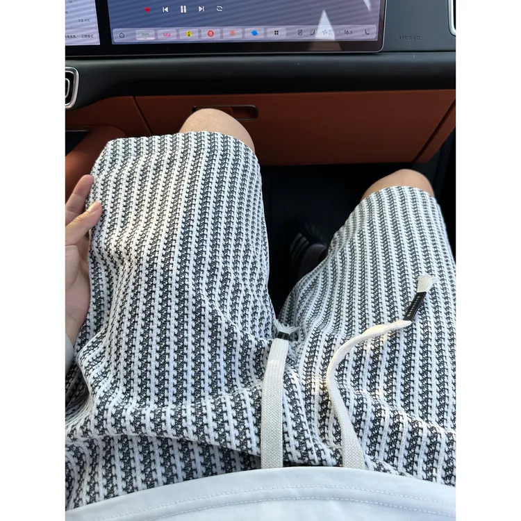 针织小香风条纹短裤男夏季宽松直筒休闲五分裤子潮牌复古运动裤衩