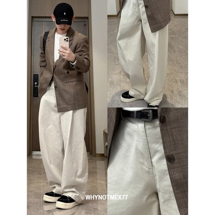 序77 2025秋季新品原创设计款混纺复古老钱风廓形垂感弯刀裤