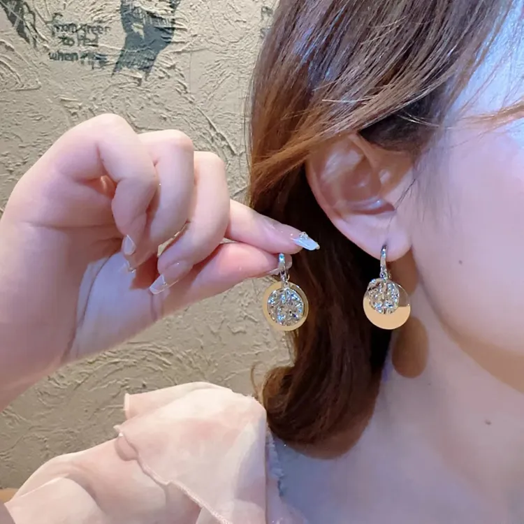 合金耳饰 韩国网红圆形耳扣新款简洁质感镀几何圆形双色耳环耳坠