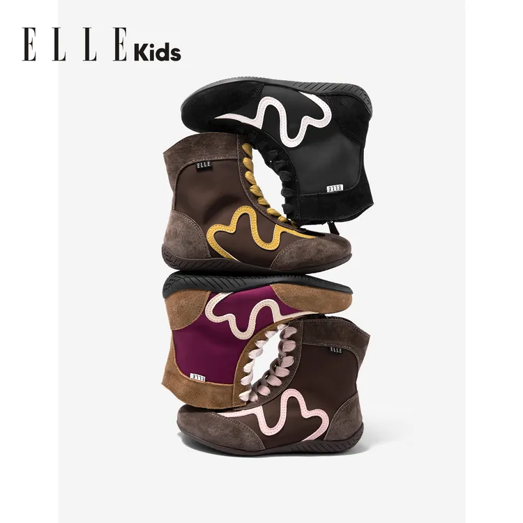 ELLEkids童鞋 高帮运动鞋女童短靴2025秋季新款女孩儿童拳击靴子