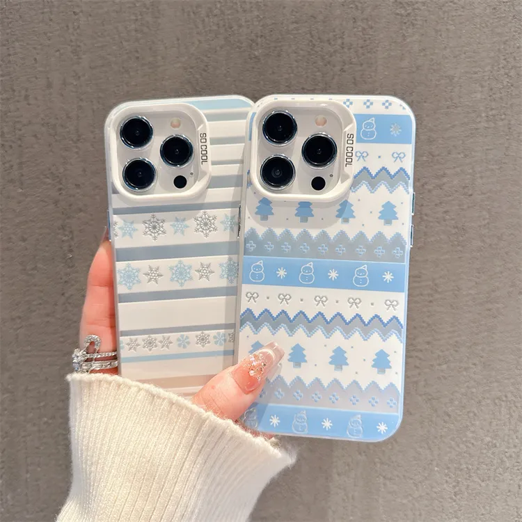 ins费尔岛风适用苹果OPPO华为小米vivo磨砂彩银iPhone16手机壳女