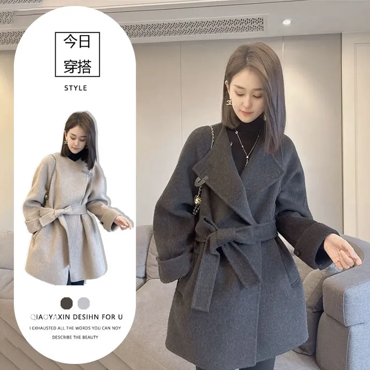 韩版时尚洋气中长款毛呢大衣女秋冬季新款高级感气质收腰显瘦外套