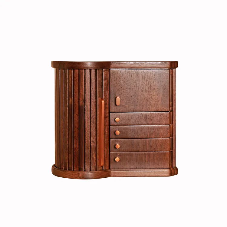 轻奢复古实木质北美黑胡桃悦己旋转首饰盒空间大容量抽屉式收纳柜