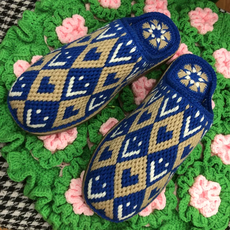 阿兰·纯手工钩织毛线拖鞋1双成品时尚居家防滑结婚婚庆情侣可定制