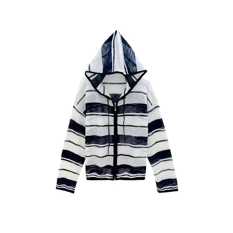 B 门店52&9！褪色潮汐帽衫」夏季轻薄透气防晒休闲针织外套女T4625