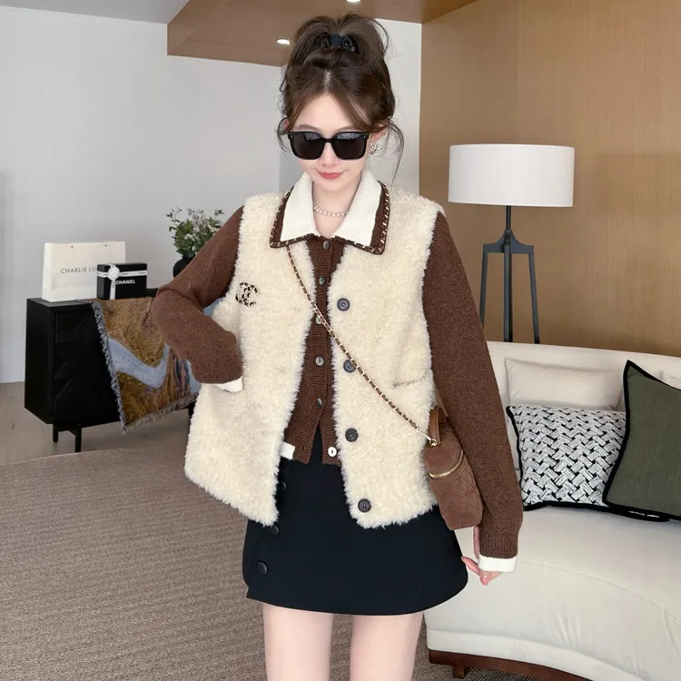 ZYY【瓷生花雪】2025S/S新品100羊毛皮毛一体羊羔毛马甲X25DMJ04544