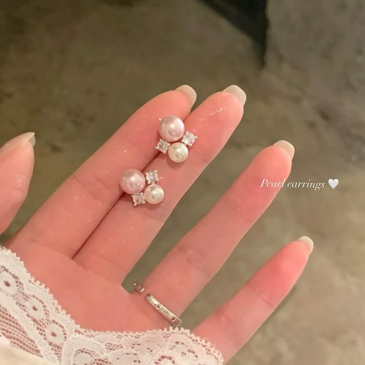芒果饰品 铜合金锆石耳饰 法式温柔曼塔玫瑰珍珠耳钉女气质耳环