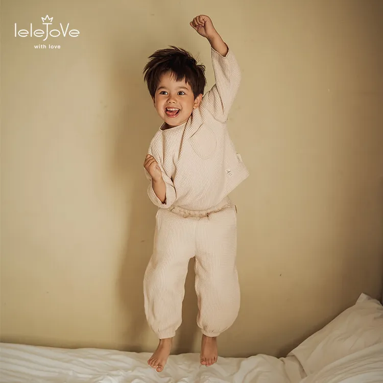lelejove25早秋华夫格肌理感宝宝纯色卫衣套装5AW35307