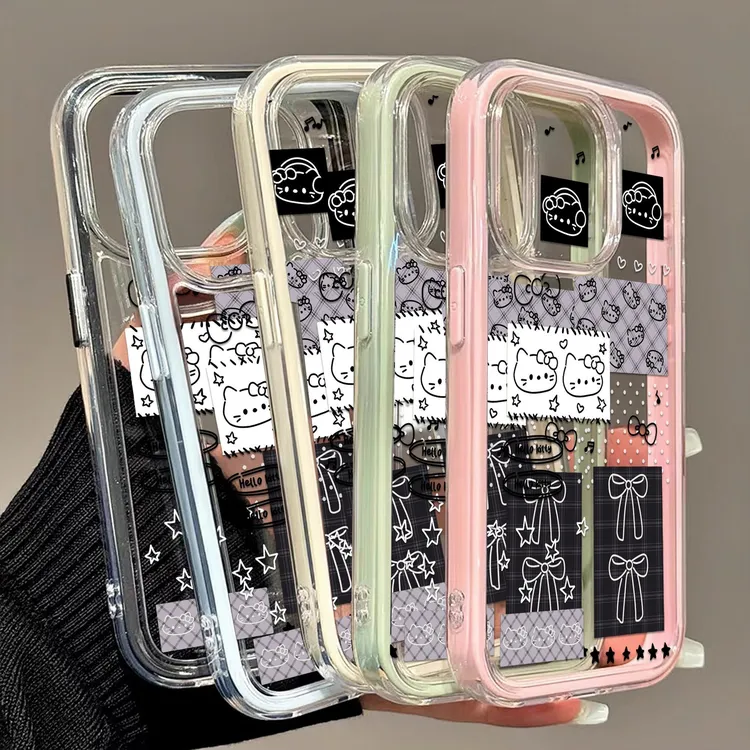 ins标签适用iPhone16手机壳15pro卡通三合一透明彩边可爱防摔新款