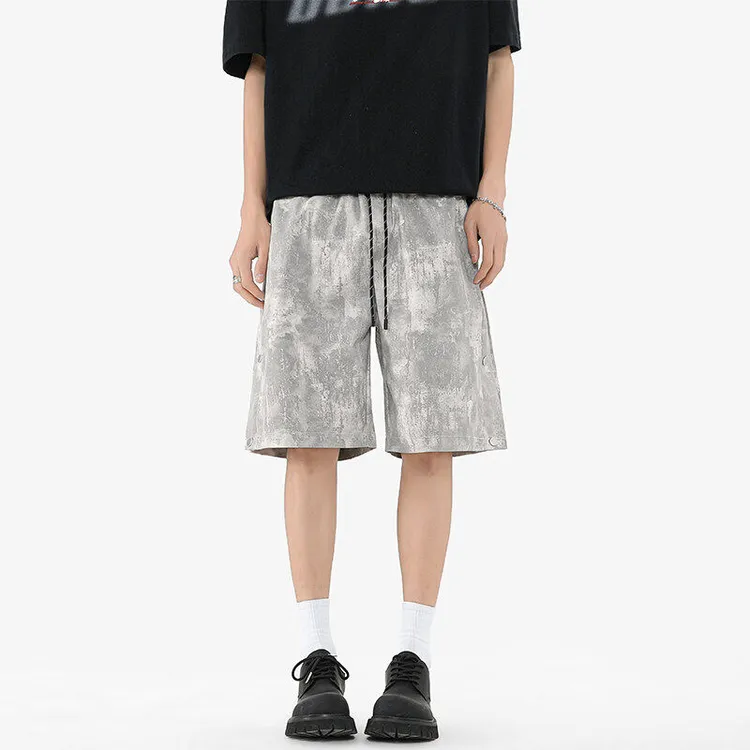 美式扎染宽松外穿短裤男款夏季百搭复古休闲五分裤男士速干中裤子