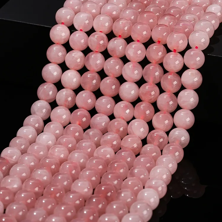 天然马圆珠粉散珠7A冰种马达加斯加粉晶diy饰品配件批发默认微瑕