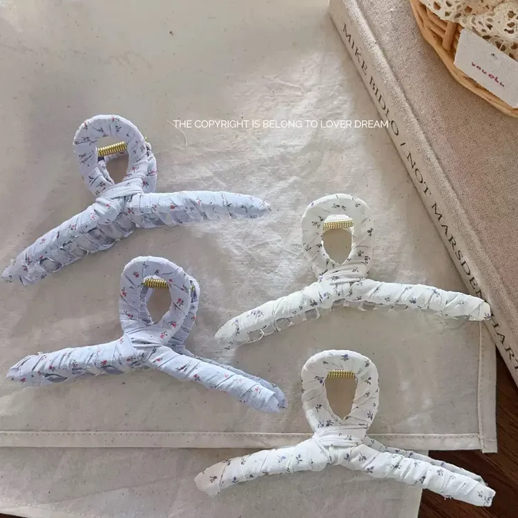 清新蓝色碎花布艺发夹bb夹女甜美刘海夹侧边夹温柔发饰发卡抓夹