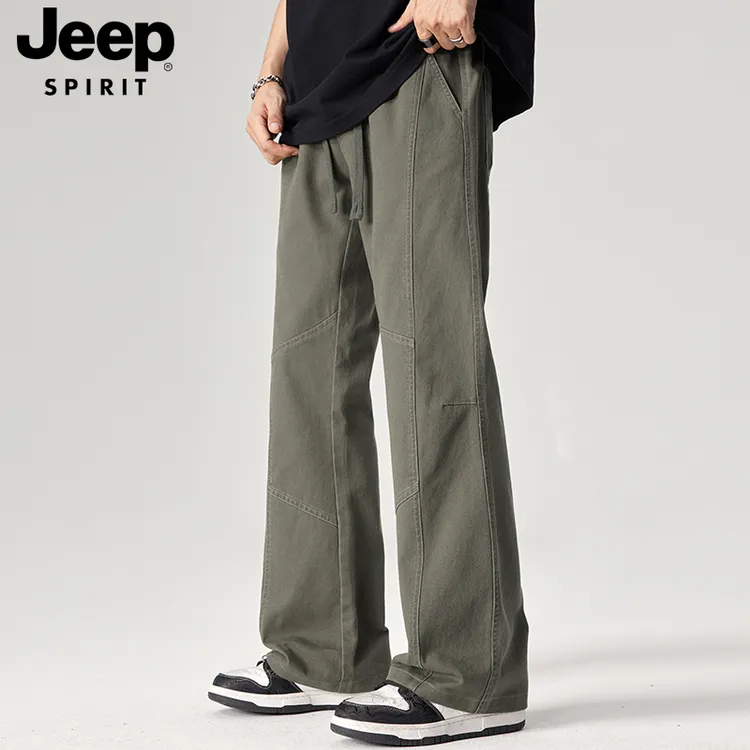 JEEPSPIRIT吉普纯棉微喇休闲裤男款长裤子男士秋冬季宽松弯刀裤男