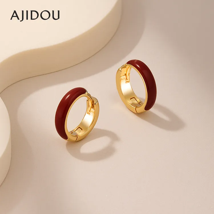 合金无非金属耳饰 AJIDOU阿吉豆【安格拉红】节日耳环红色法式复古