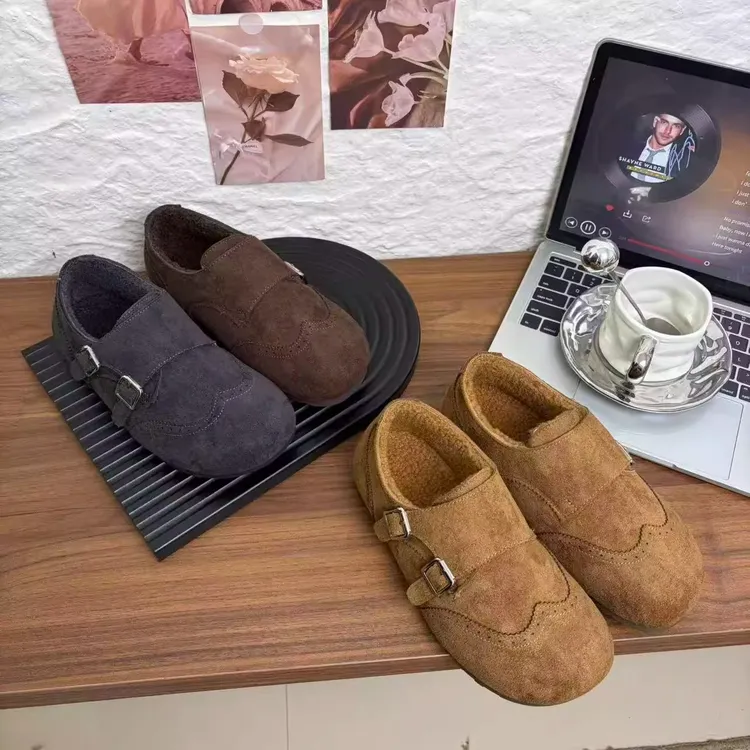勃肯鞋女秋冬季2025新款复古加绒休闲单鞋舒适内增高保暖毛毛鞋女