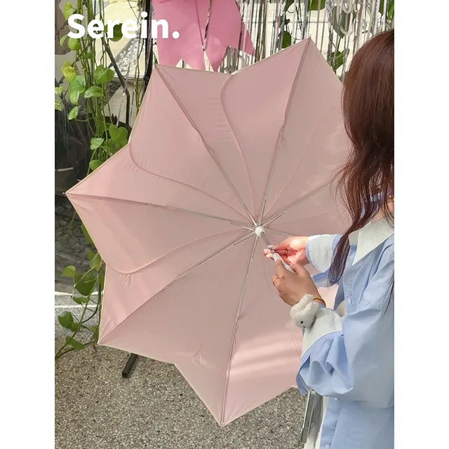 Serein韩系自动花瓣长柄伞晴雨伞两用女加大加固抗风折叠5