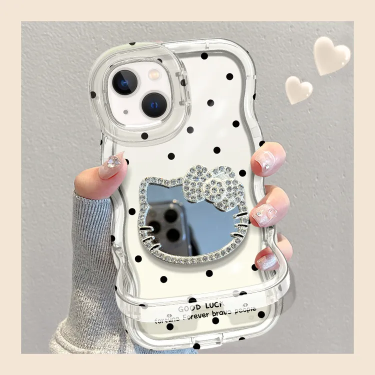 KT猫镜子手机壳适用于苹果16oppo华为vivo双支架可爱简约流行女款