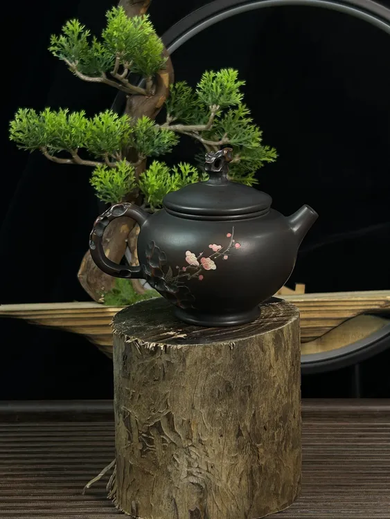 紫陶建水紫陶余兴良<根艺彩填系列-下单送同款主人杯>全手工