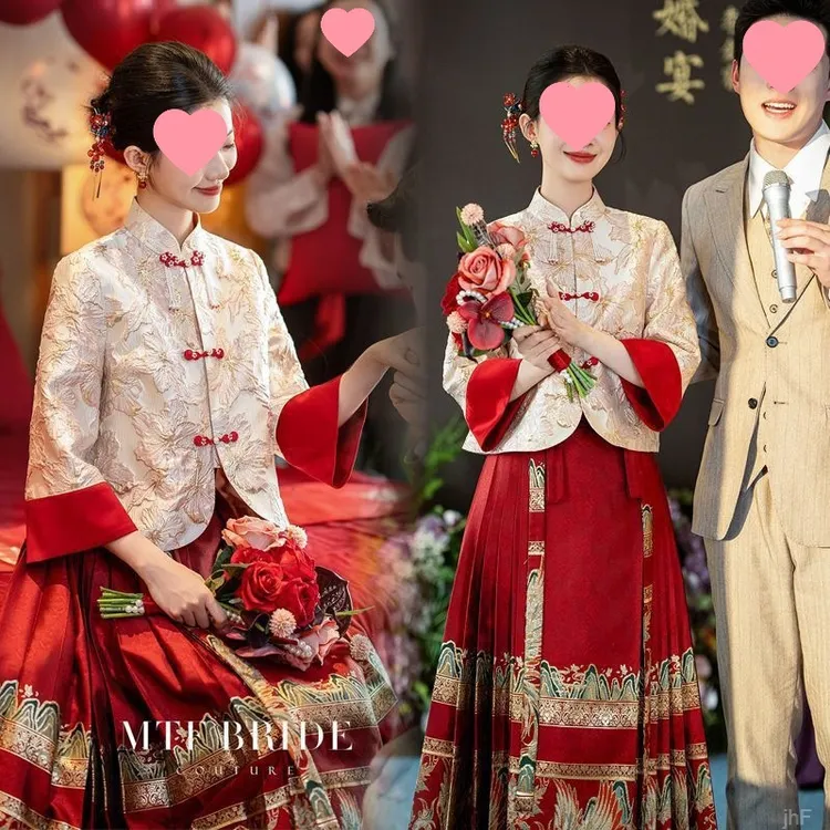 订婚婚服汉服敬酒服裙套装新马面春夏大码胖mm礼服裙中式上衣女